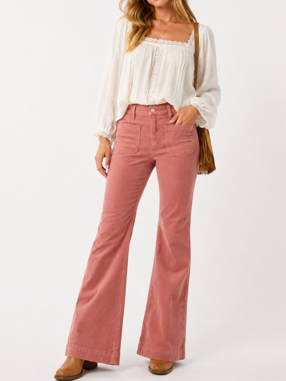 NEW Altar’d State Withered Rose Pink Corduroy Flare Pants Boho Fall NWT. G70